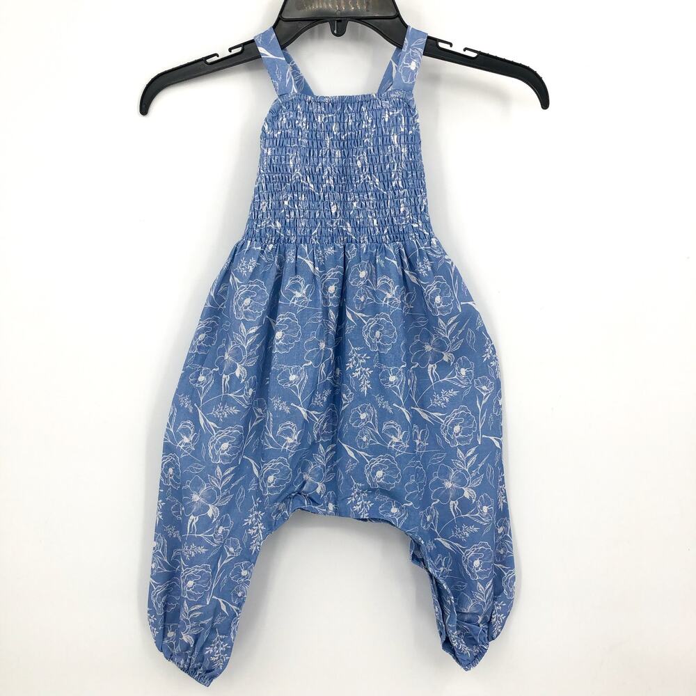 BARDOT JUNIOR Girl's Missy Floral Overalls 3T Blue Sleeveless Smocked NWT